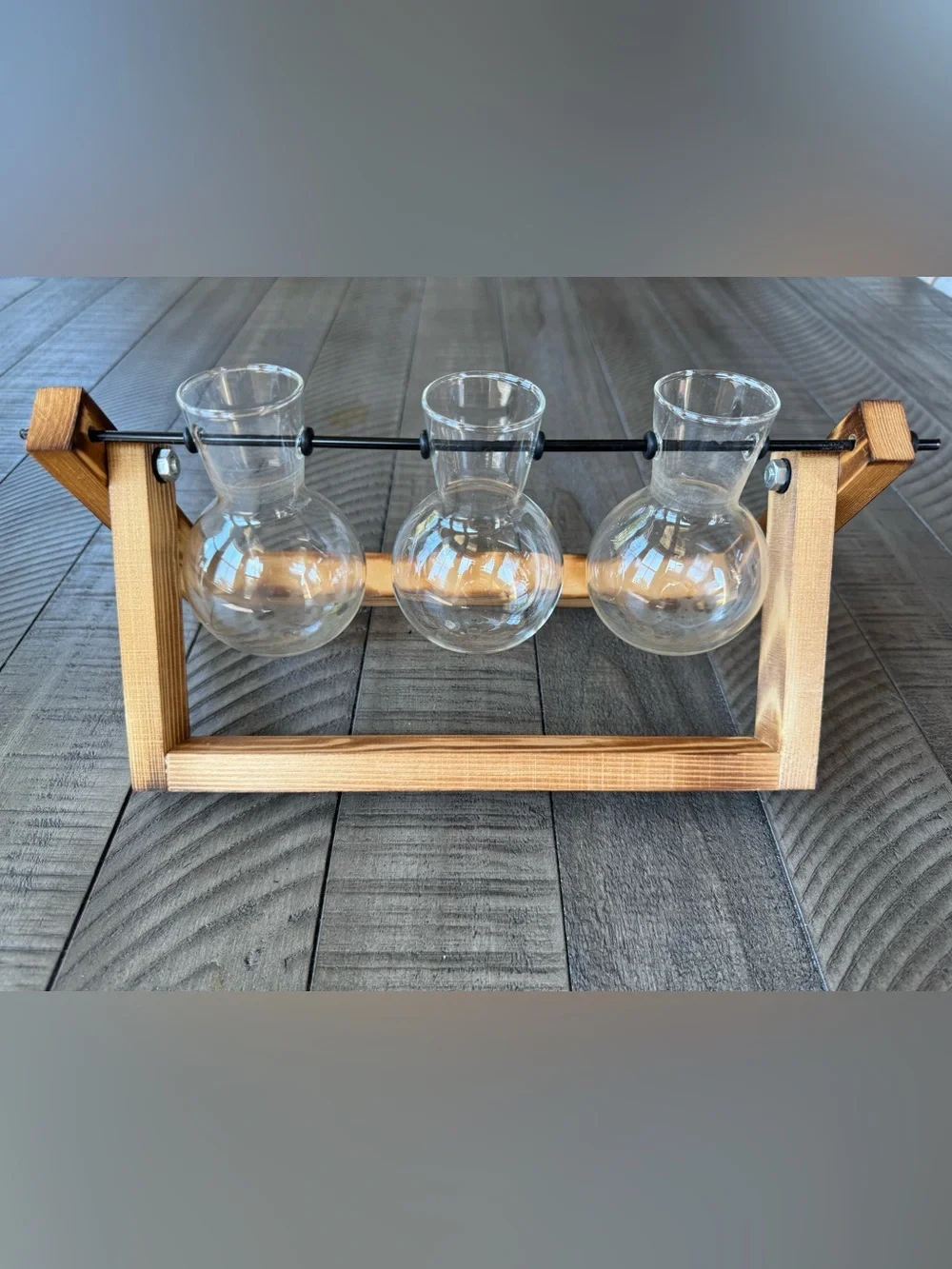 Retro Desktop Plant Terrarium Wooden 3-Vase Farmhouse Tabletop Centerpiece